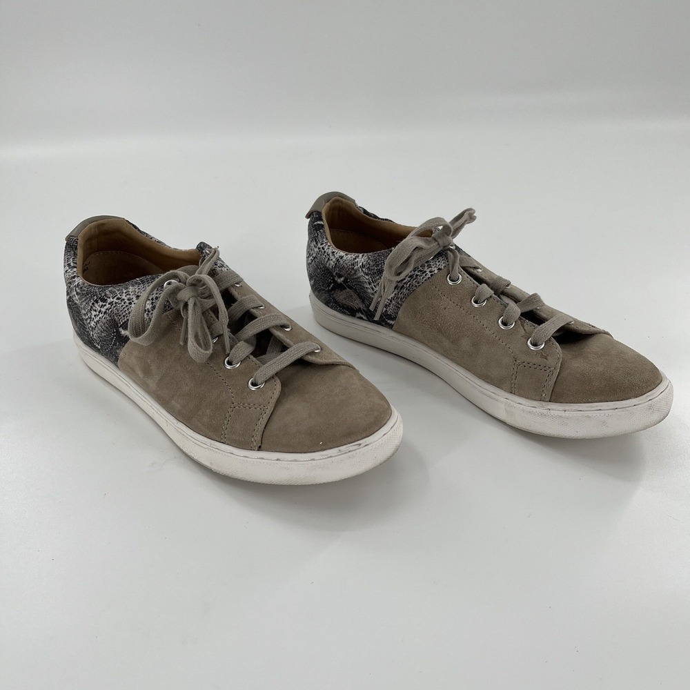 Tahari Suede‎ Womens Shoe Sneaker 9 Taupe Beige Brown Leather Trainer Taj Snake